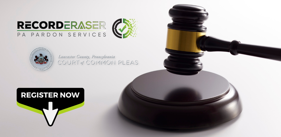 record eraser logo for the record event registration legal gaval with record eraser and lancaster county probation and parole career development logo with register now button